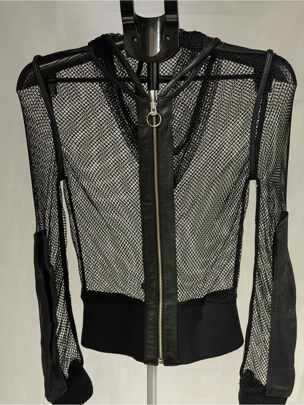 Wilson Maxima Vintage Black Genuine Leather Trim Mesh Zip-Front Women's Jacket